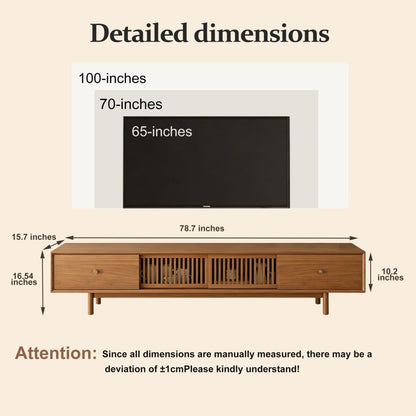 Mid - Century Modern Floating TV Stand 78.7" with Slatted Sliding Doors - FamiDear