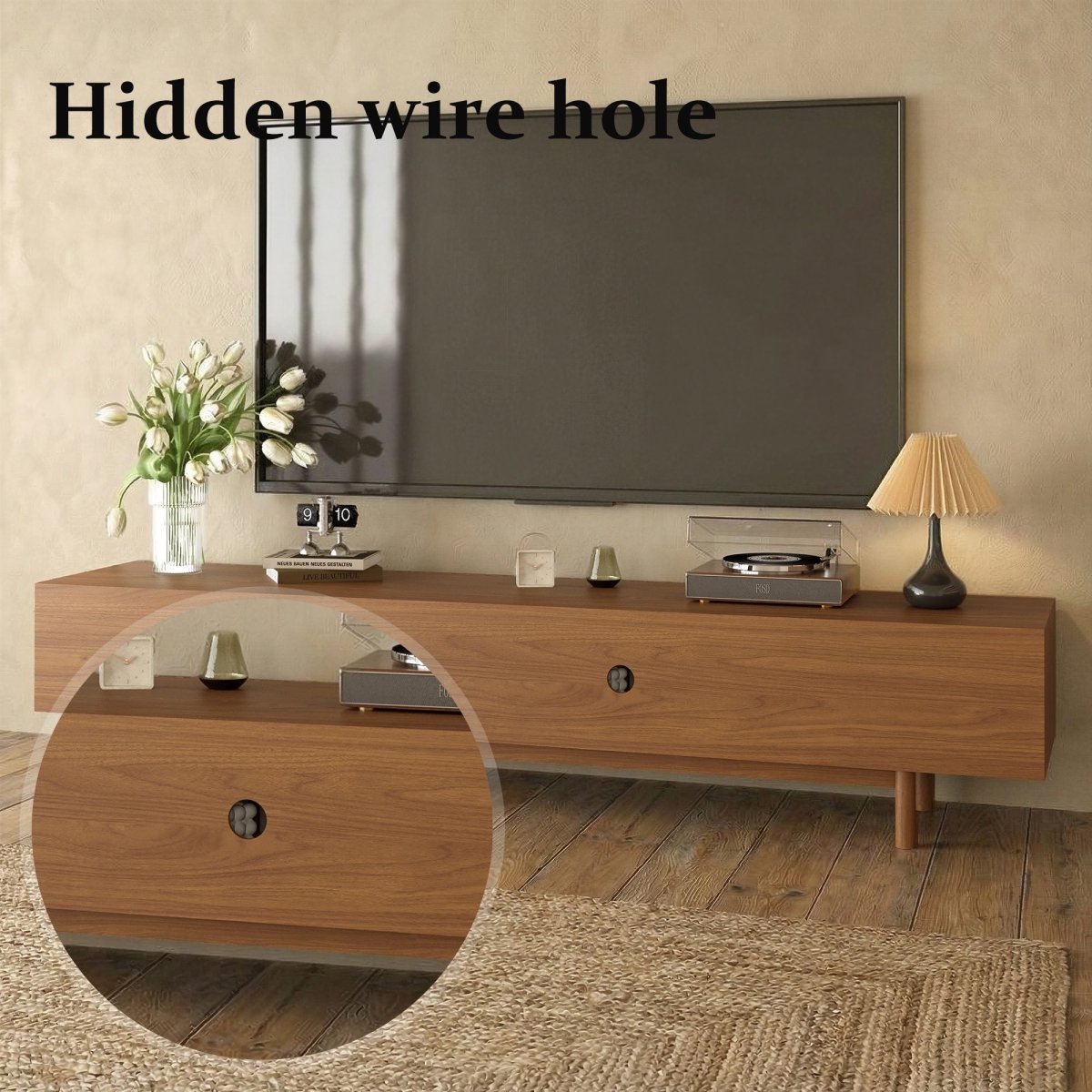 Mid - Century Modern Floating TV Stand 78.7" with Slatted Sliding Doors - FamiDear