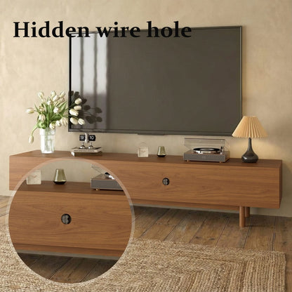 Mid - Century Modern Floating TV Stand 78.7" with Slatted Sliding Doors - FamiDear
