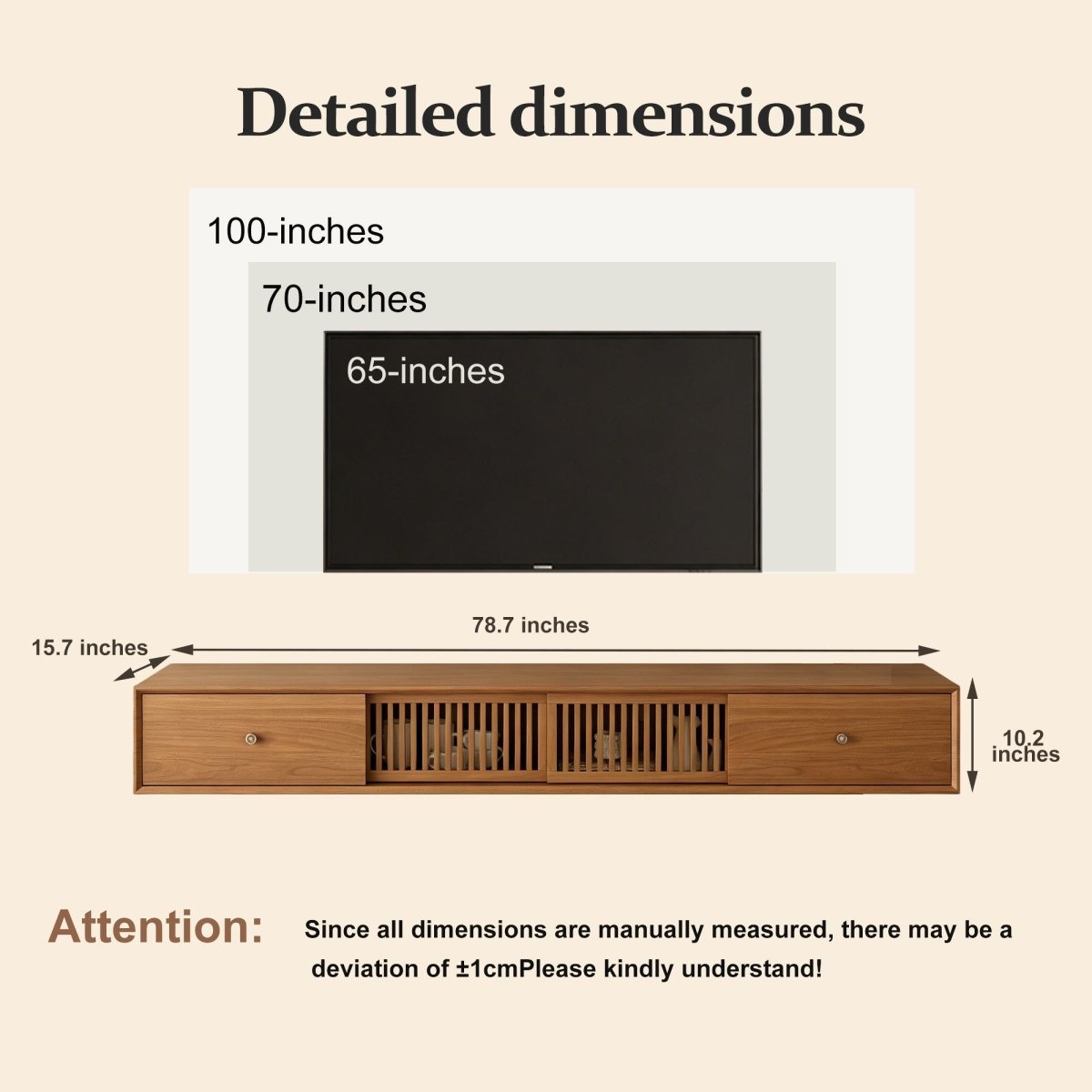 Mid - Century Modern Floating TV Stand 78.7" with Slatted Sliding Doors - FamiDear