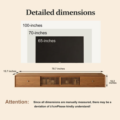 Mid - Century Modern Floating TV Stand 78.7" with Slatted Sliding Doors - FamiDear