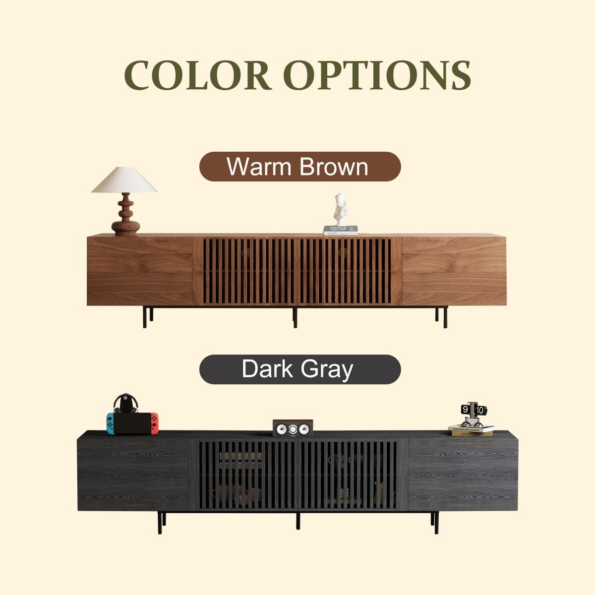 Mid Century Modern TV Stand 94.48" & 70.87" with Cable Management & 4 Storage Cabinets - FamiDear