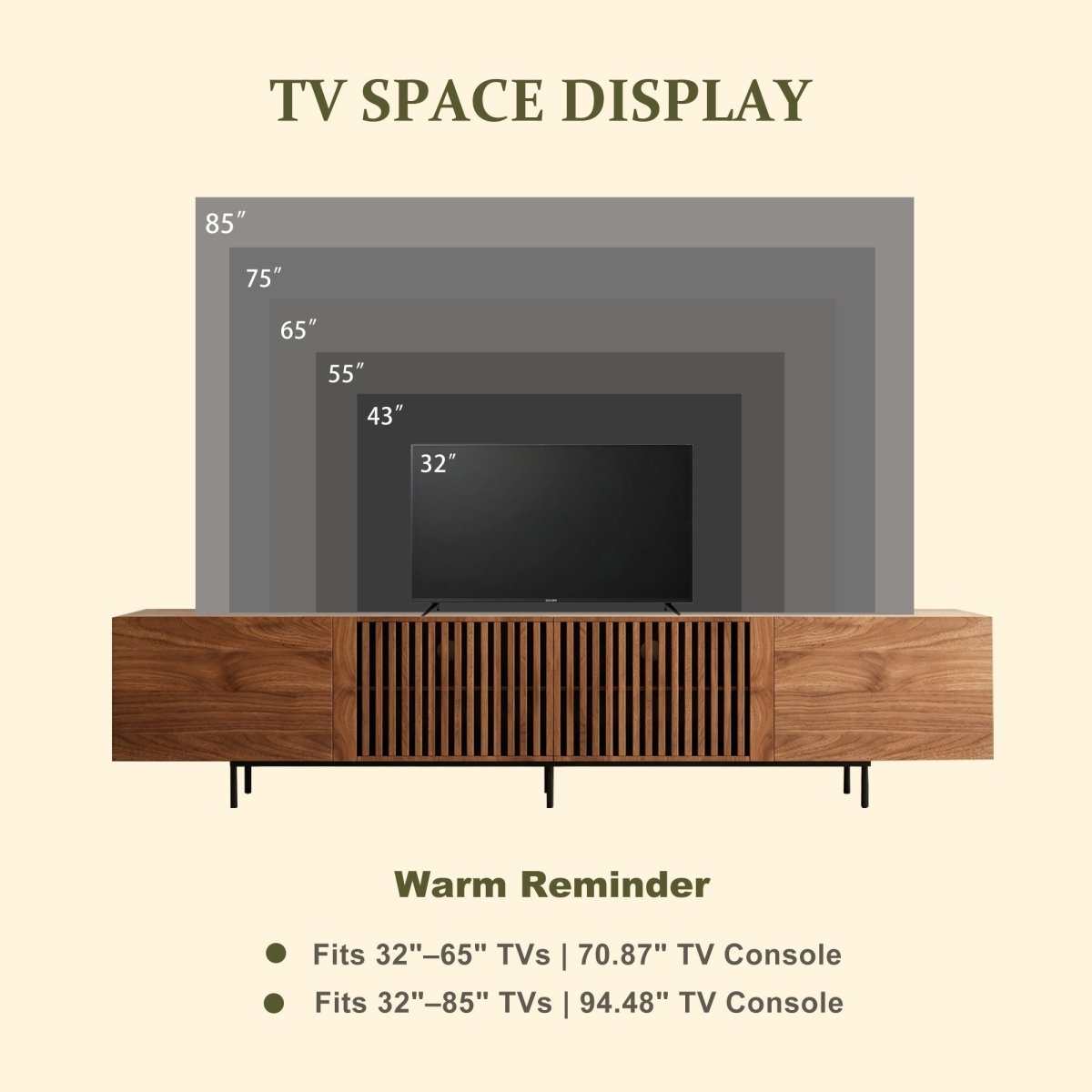 Mid Century Modern TV Stand 94.48" & 70.87" with Cable Management & 4 Storage Cabinets - FamiDear