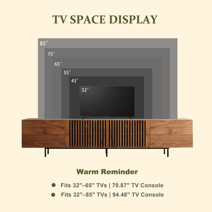 Mid Century Modern TV Stand 94.48" & 70.87" with Cable Management & 4 Storage Cabinets - FamiDear