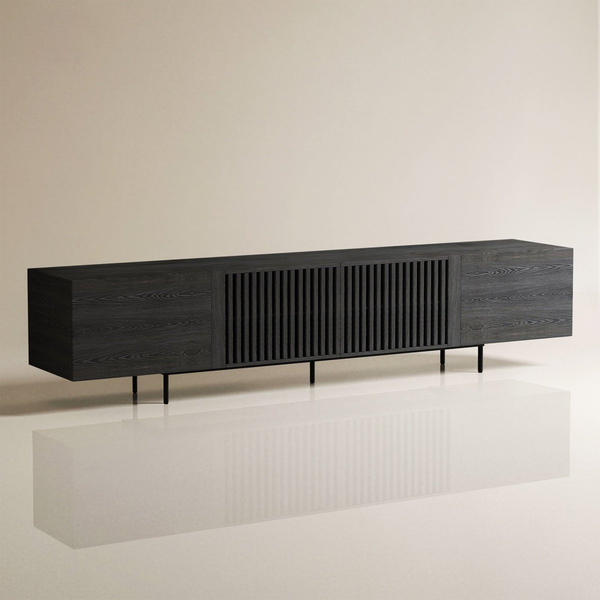 Mid Century Modern TV Stand 94.48" & 70.87" with Cable Management & 4 Storage Cabinets - FamiDear