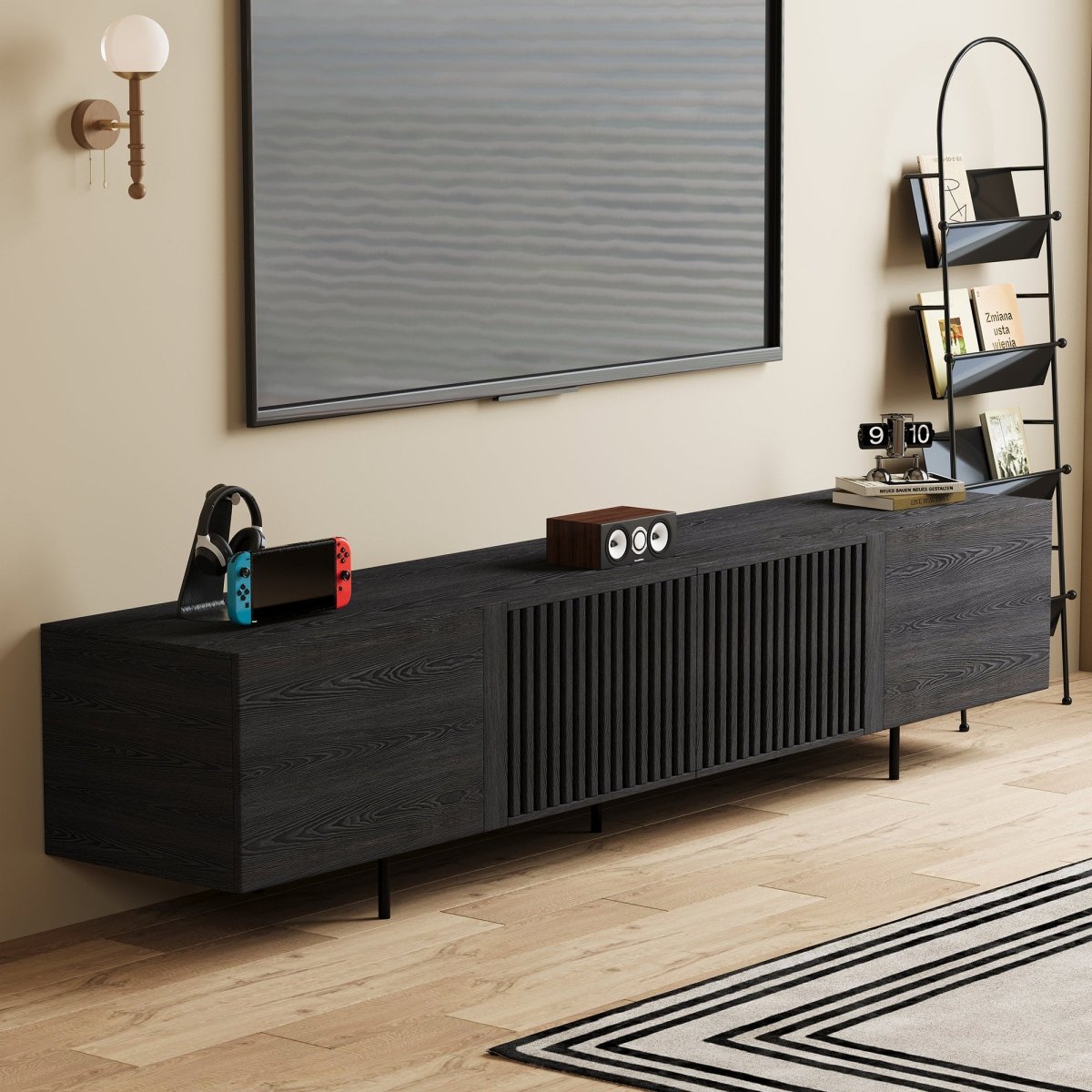 Mid Century Modern TV Stand 94.48" & 70.87" with Cable Management & 4 Storage Cabinets - FamiDear