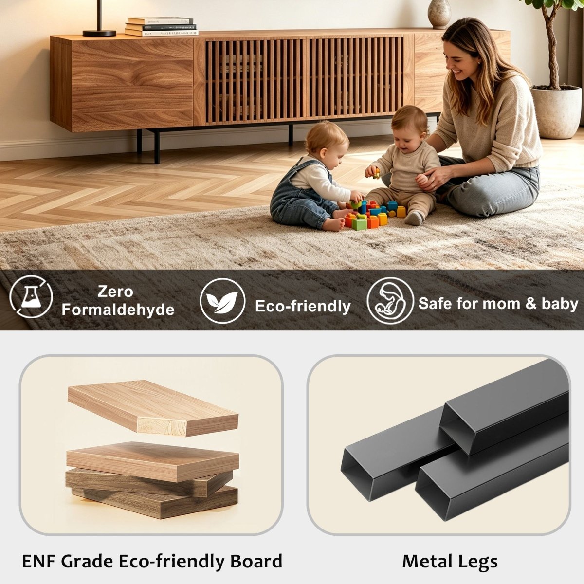 Mid Century Modern TV Stand 94.48" & 70.87" with Cable Management & 4 Storage Cabinets - FamiDear