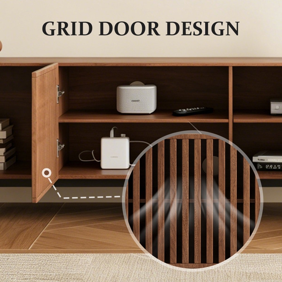 Mid Century Modern TV Stand 94.48" & 70.87" with Cable Management & 4 Storage Cabinets - FamiDear