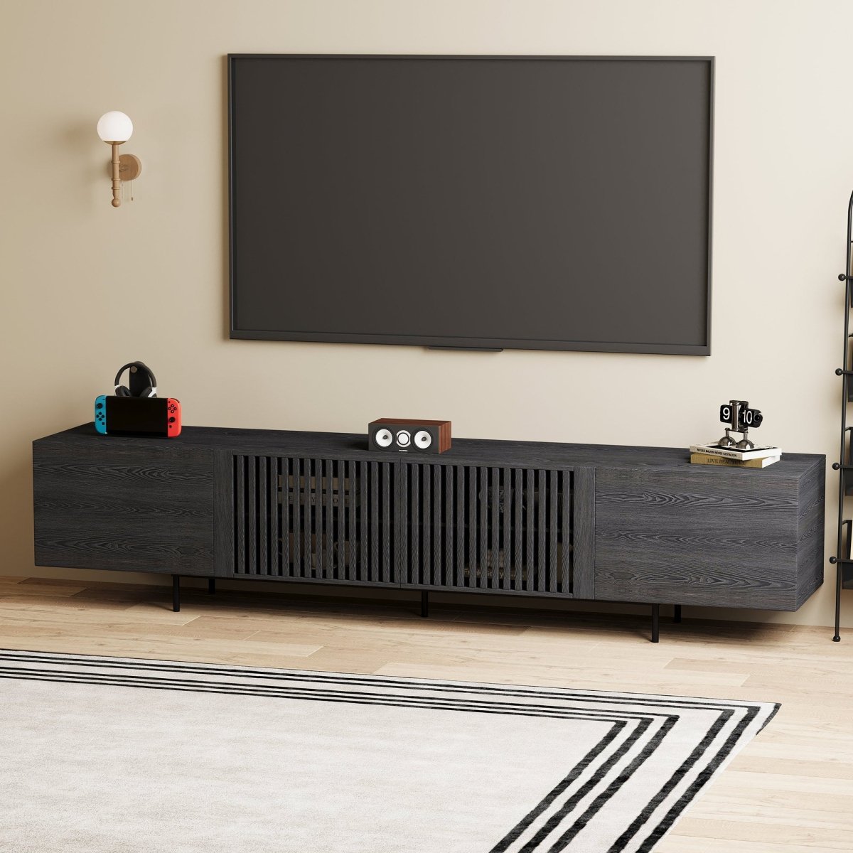 Mid Century Modern TV Stand 94.48" & 70.87" with Cable Management & 4 Storage Cabinets - FamiDear