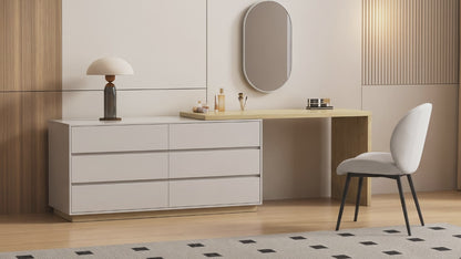 Modern Swivel Desk 98.5" with Extendable Tabletop & 6-Drawer Storage