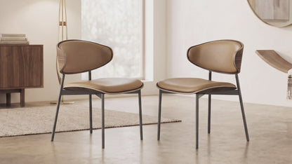 Mid-Century Modern Upholstered Dining Chair  (Set of 2) Walnut