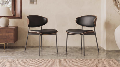 Mid-Century Modern Upholstered Dining Chair  (Set of 2) Black