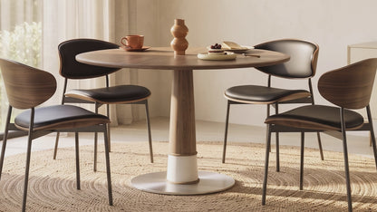 Modern Round Walnut Dining Table 47.2" with Metal Pedestal Base