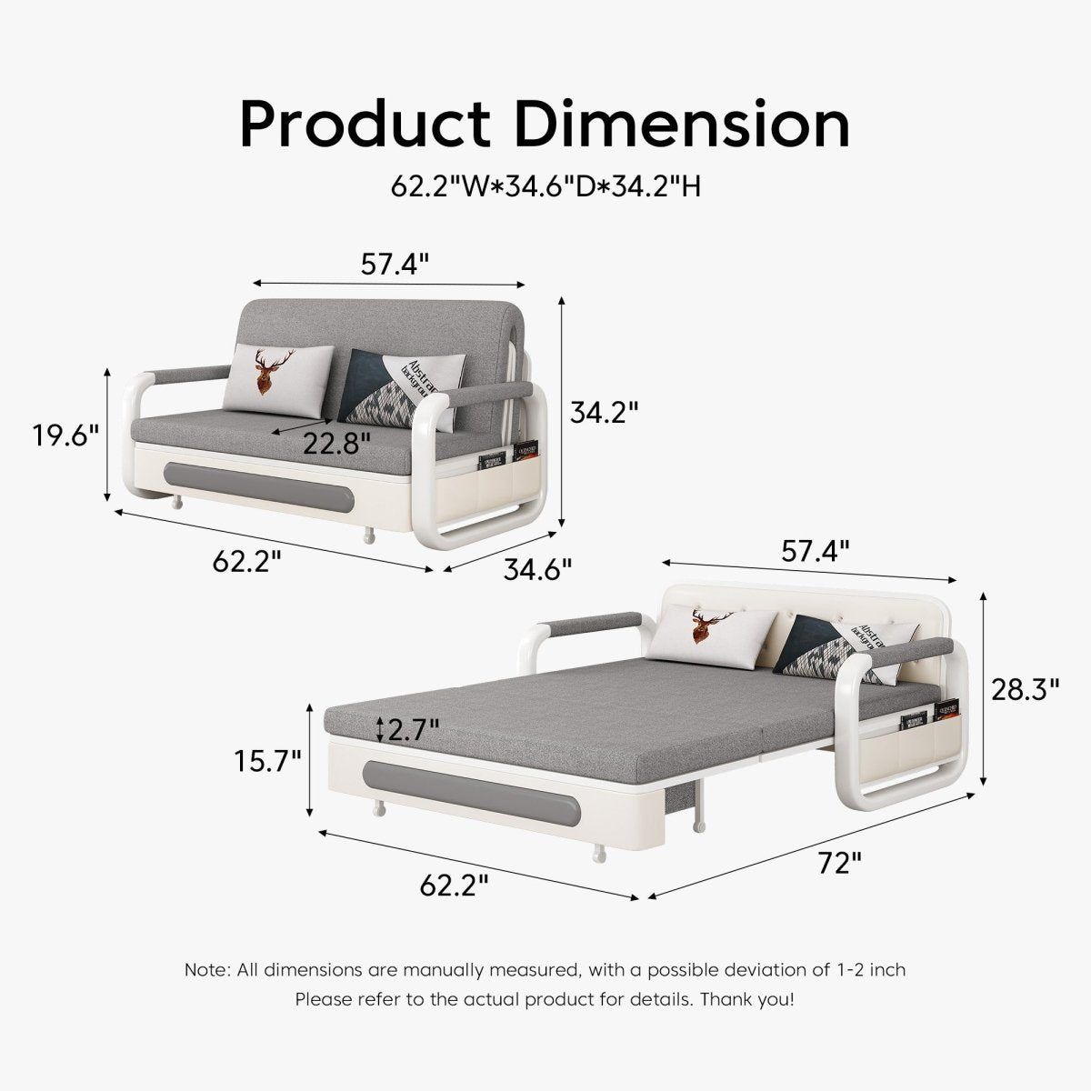 Pull Out Sleeper Sofa Bed 50.3"&62.2" Full Size Compact Futon Couch for Small Spaces - FamiDear