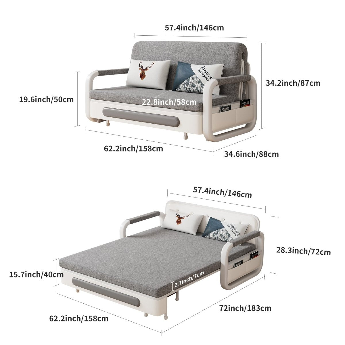 Pull Out Sleeper Sofa Bed 50.3"&62.2" Full Size Compact Futon Couch for Small Spaces - FamiDear