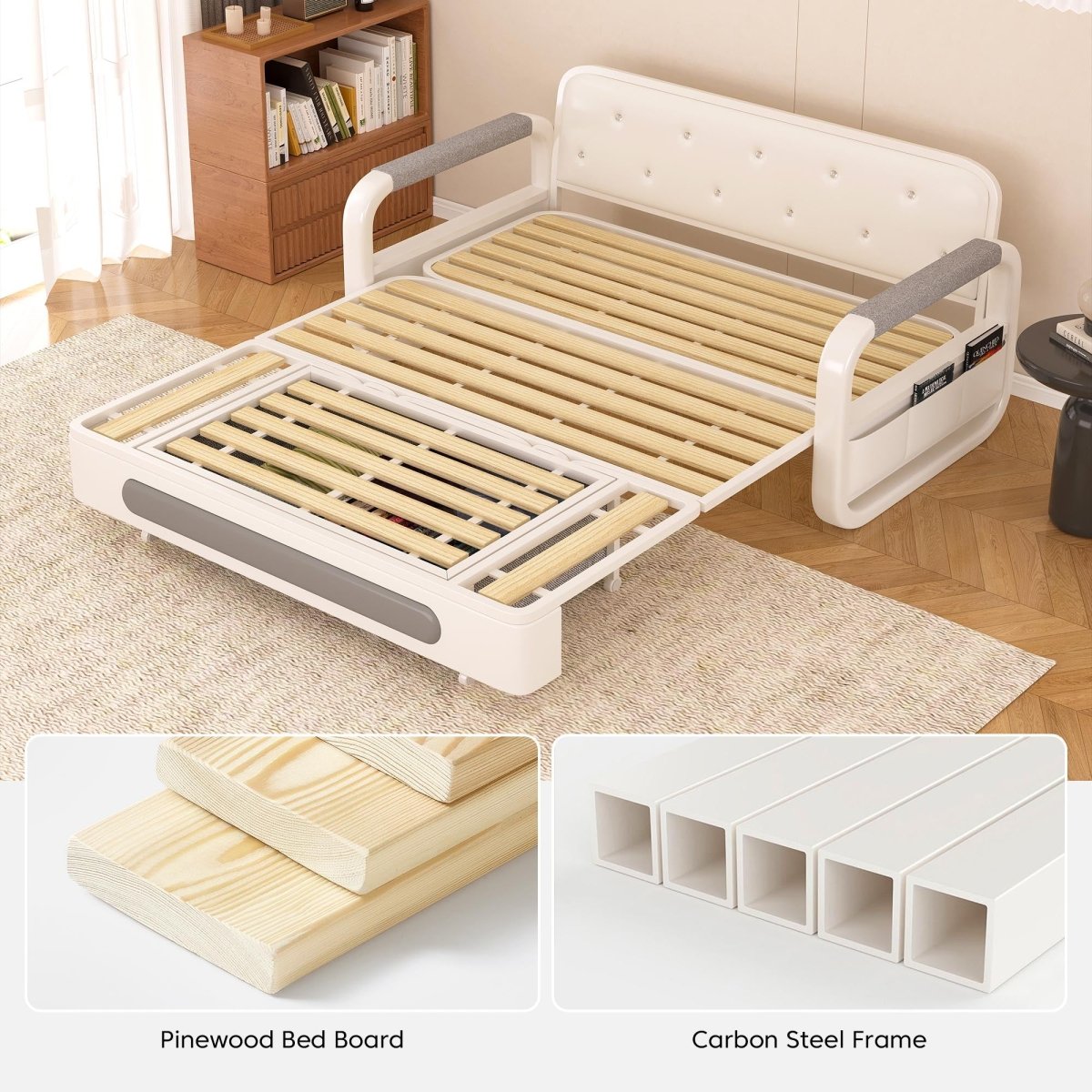 Pull Out Sleeper Sofa Bed 50.3"&62.2" Full Size Compact Futon Couch for Small Spaces - FamiDear