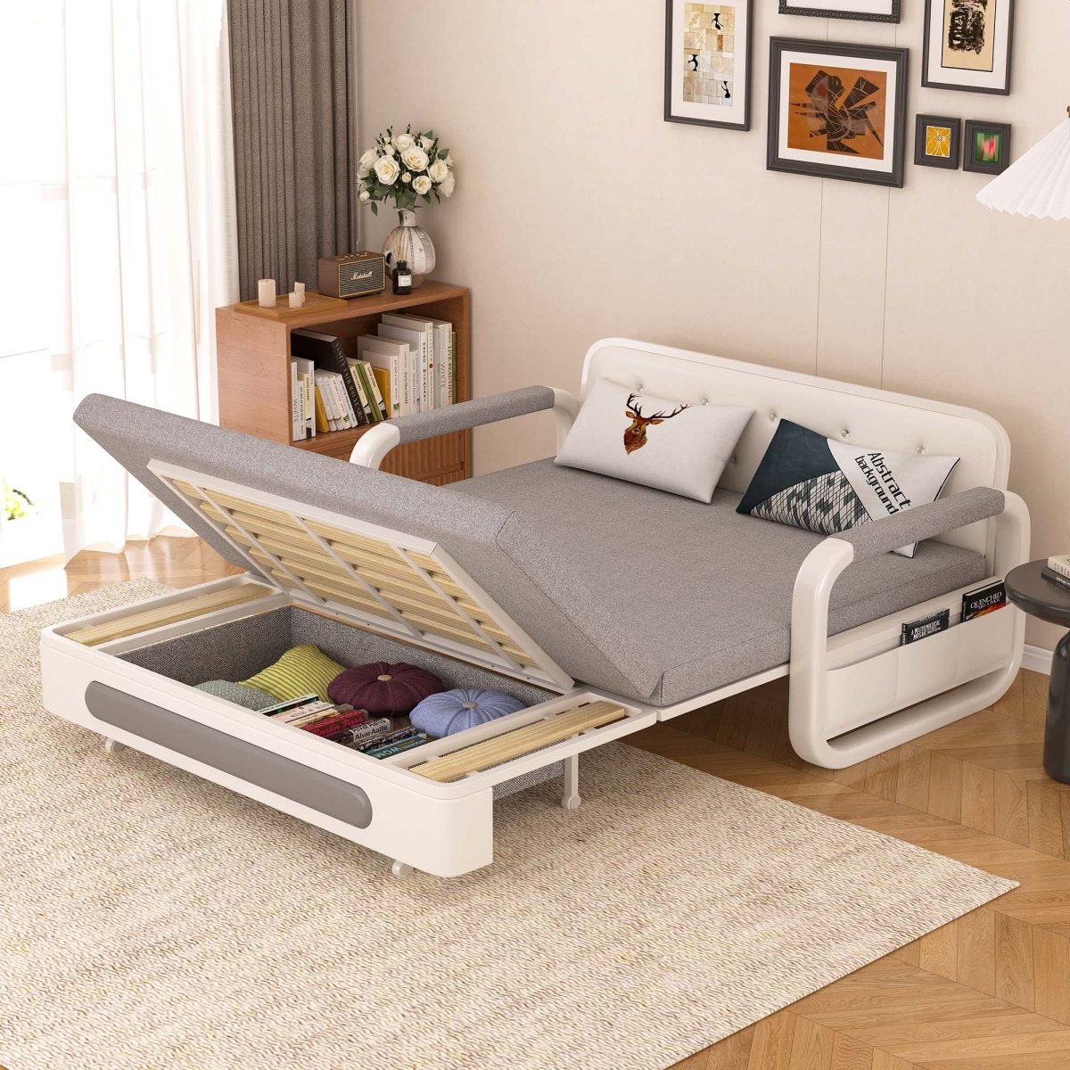 Pull Out Sleeper Sofa Bed 50.3"&62.2" Full Size Compact Futon Couch for Small Spaces - FamiDear