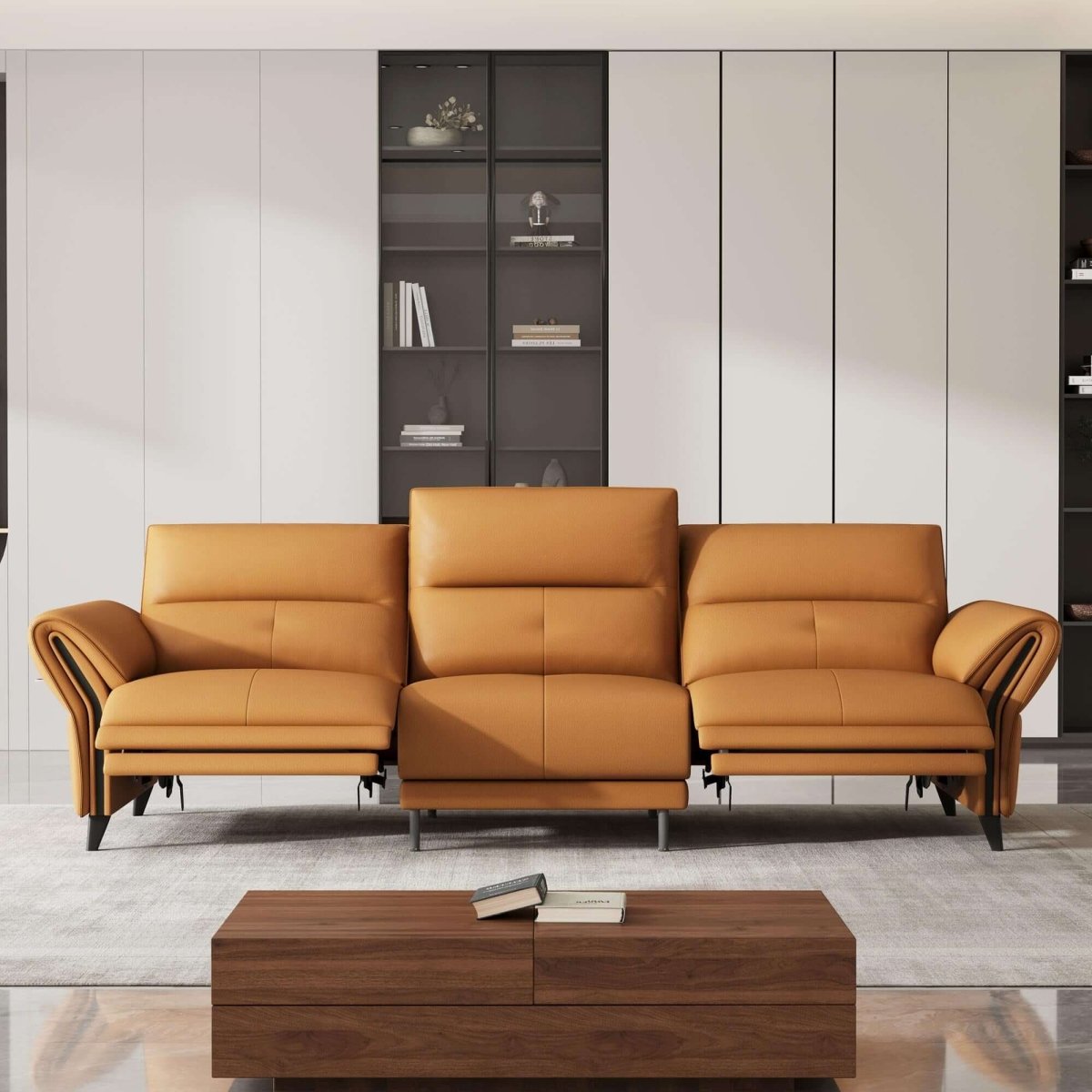 Sofa C18 - FK - L001 Modern Power Recliner Solid Larch Frame 112.5" - FamiDear