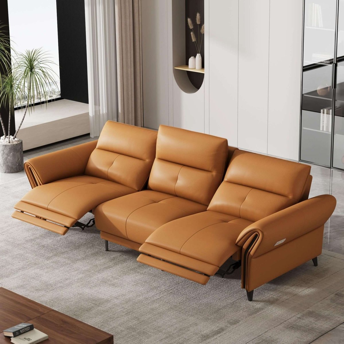 Sofa C18 - FK - L001 Modern Power Recliner Solid Larch Frame 112.5" - FamiDear