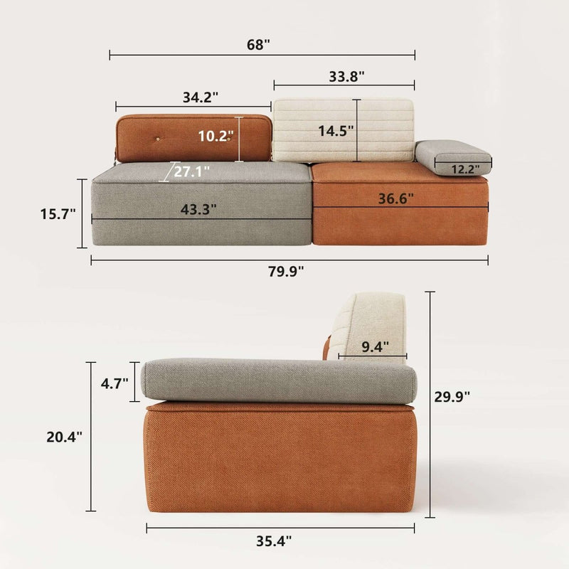 Sofa C23 - HK - M001 Modern Three - Tone Fabric Sofa 68" - FamiDear
