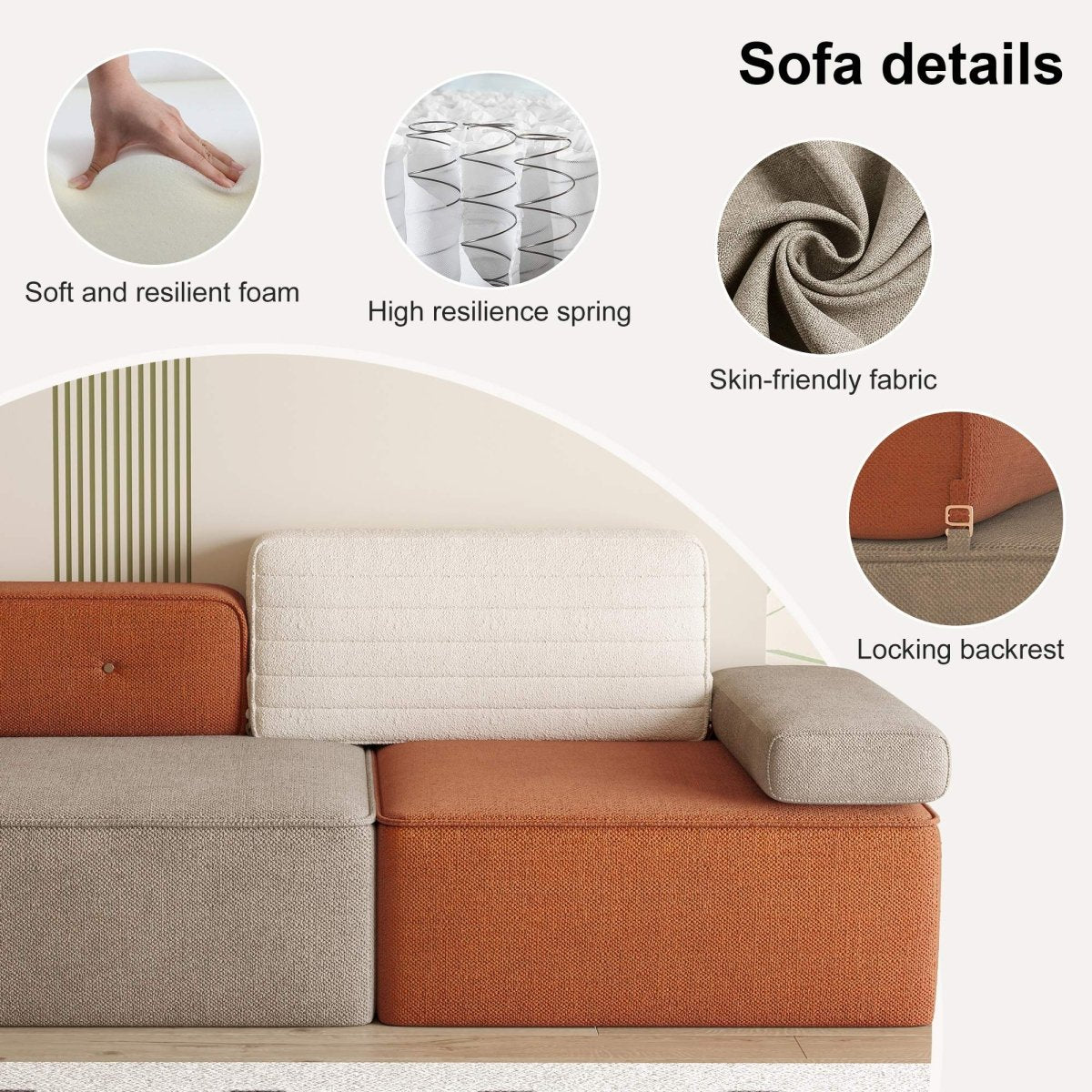 Sofa C23 - HK - M001 Modern Three - Tone Fabric Sofa 68" - FamiDear