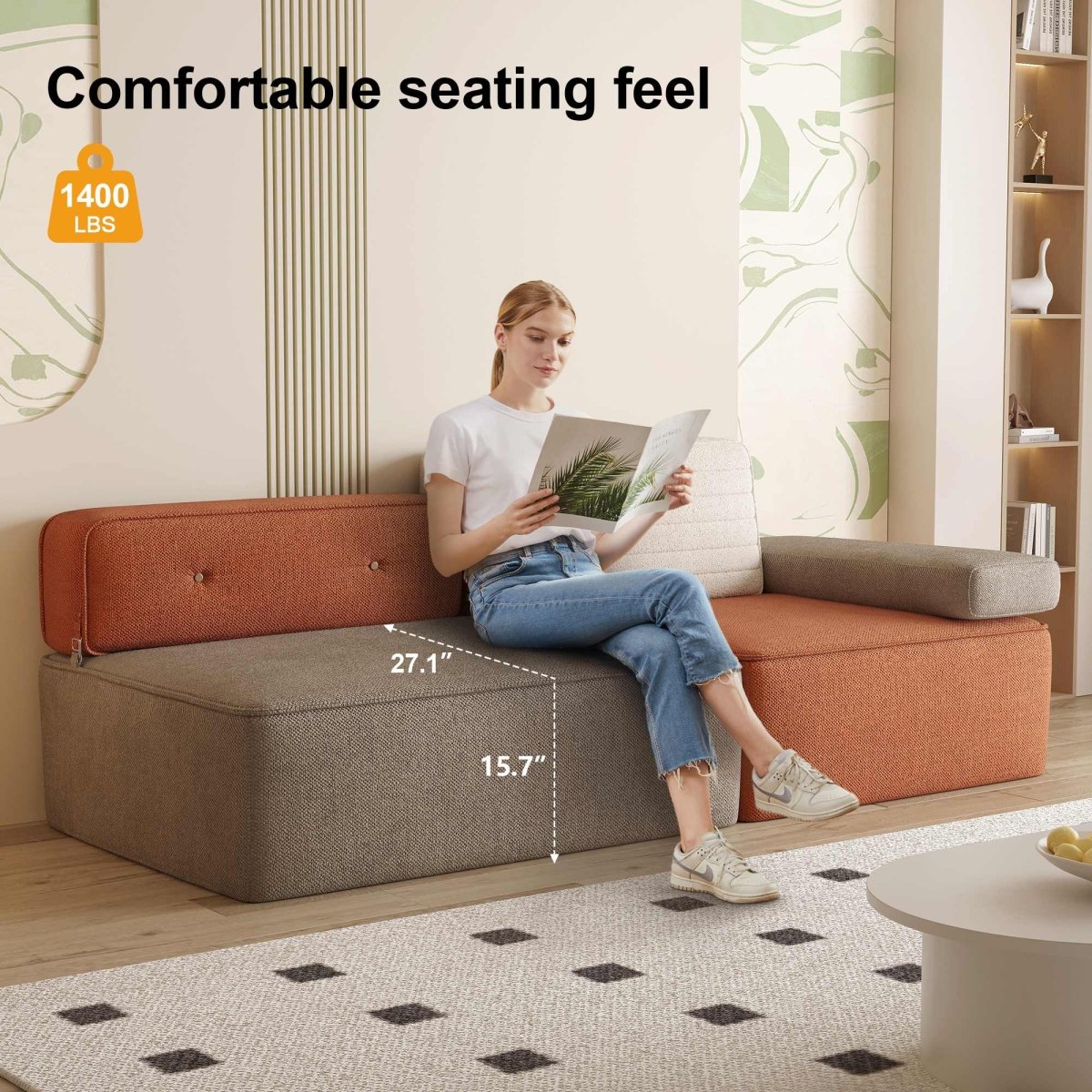Sofa C23 - HK - M001 Modern Three - Tone Fabric Sofa 68" - FamiDear