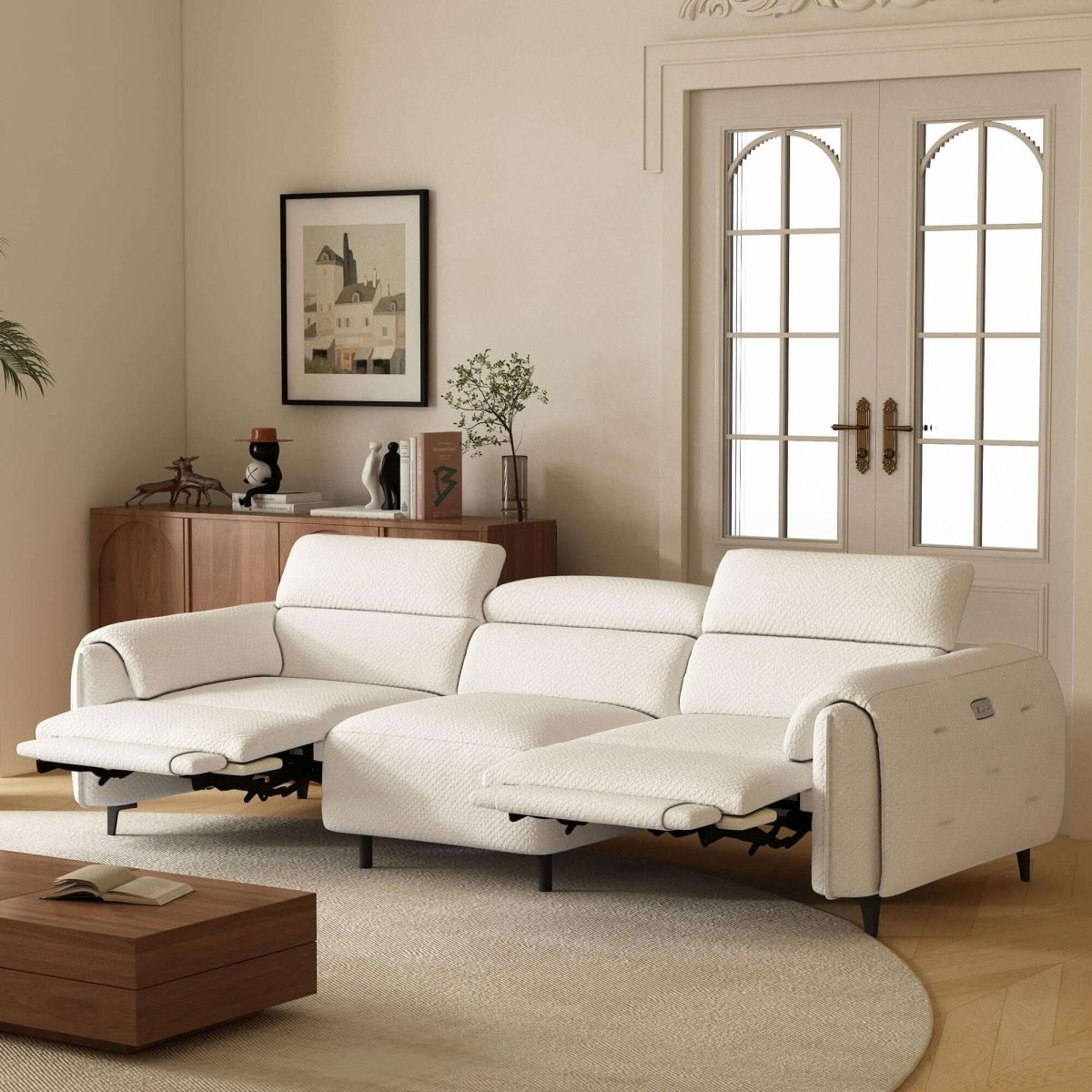 Sofa C29 - FK - N001 Modern Power Recliner Solid Larch Frame 104.3" - FamiDear