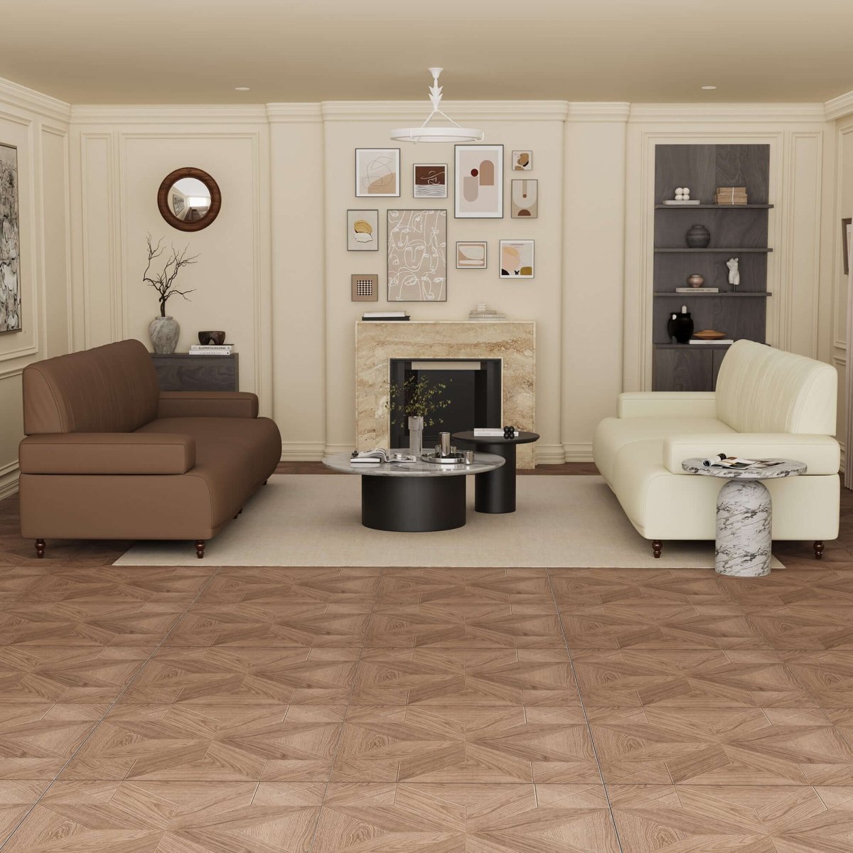 Sofa C32 - FK - M001 Mid - Century Modern Pull - Up Leather Solid Larch Frame 75.39" - FamiDear