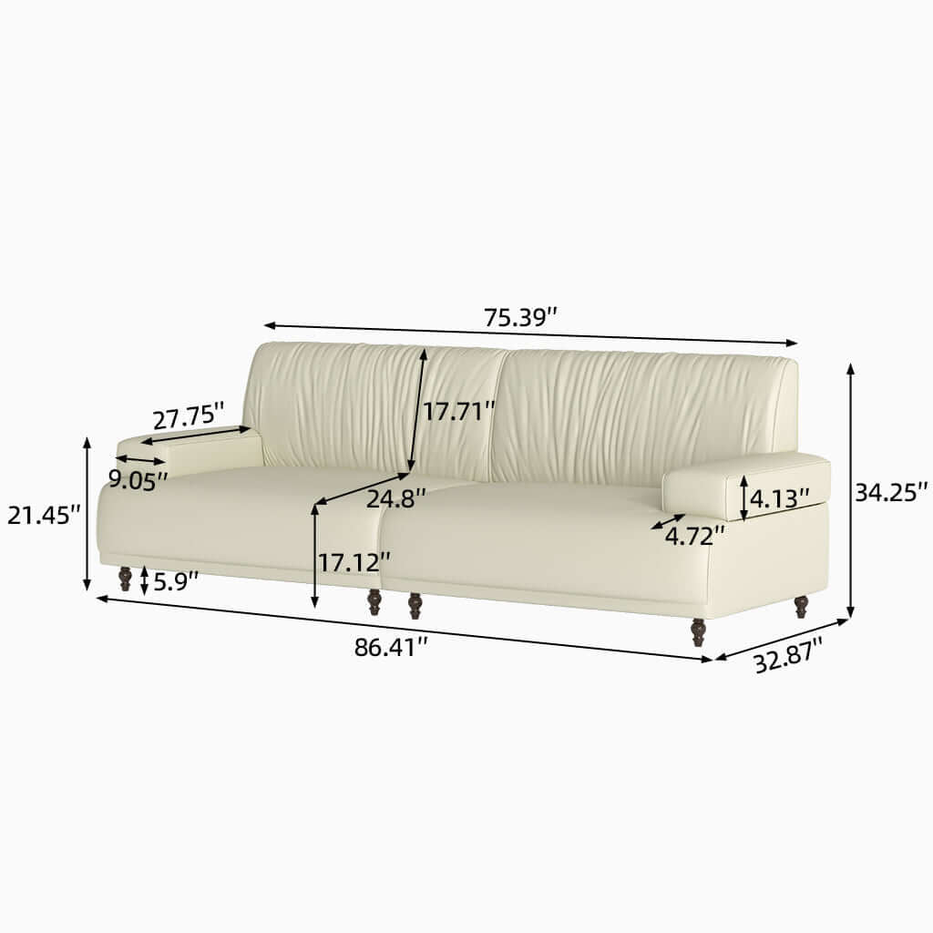 Sofa C32 - FK - M001 Mid - Century Modern Pull - Up Leather Solid Larch Frame 75.39" - FamiDear
