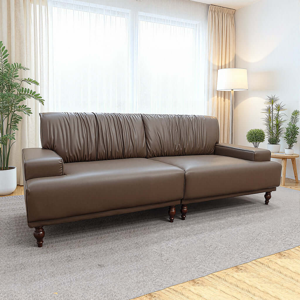 Sofa C32 - FK - M001 Mid - Century Modern Pull - Up Leather Solid Larch Frame 75.39" - FamiDear
