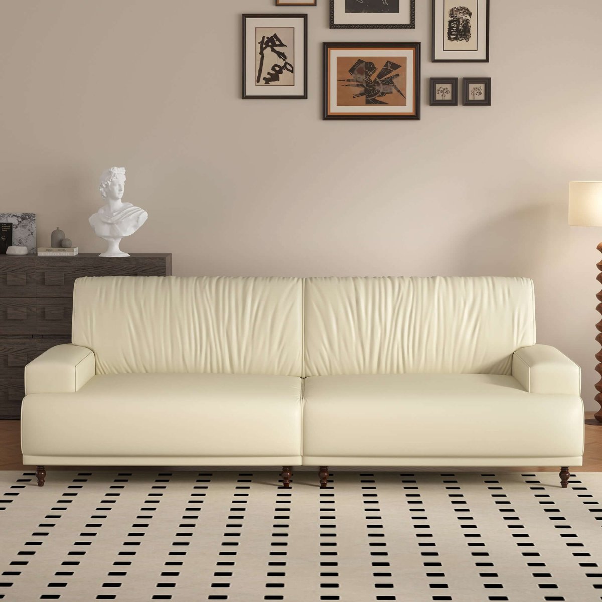 Sofa C32 - FK - M001 Mid - Century Modern Pull - Up Leather Solid Larch Frame 75.39" - FamiDear