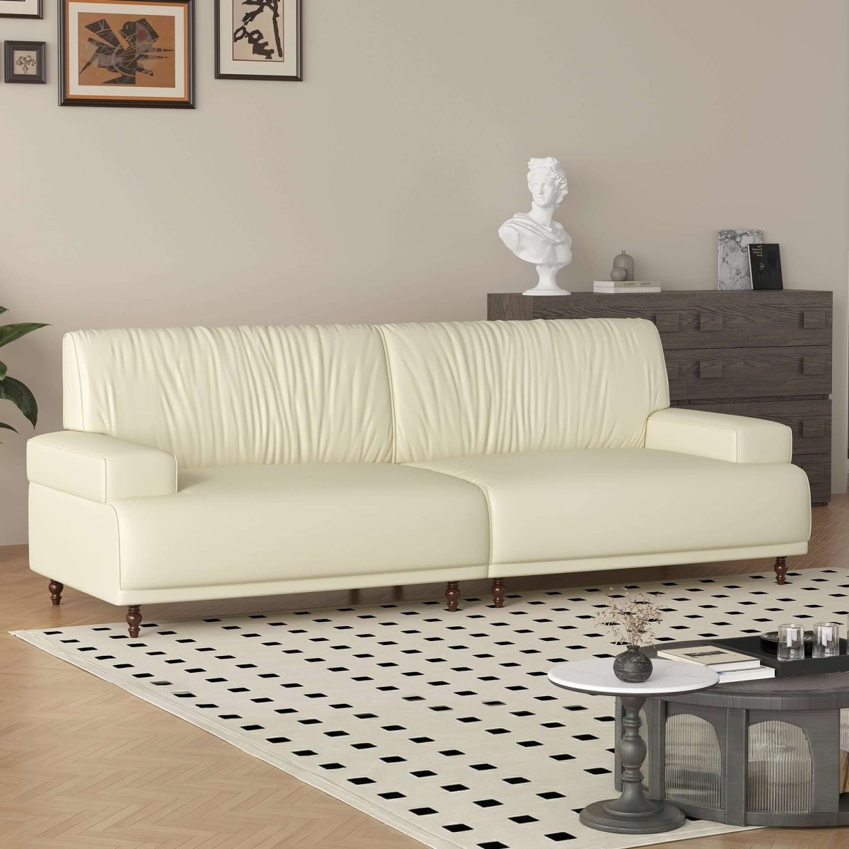 Sofa C32 - FK - M001 Mid - Century Modern Pull - Up Leather Solid Larch Frame 75.39" - FamiDear
