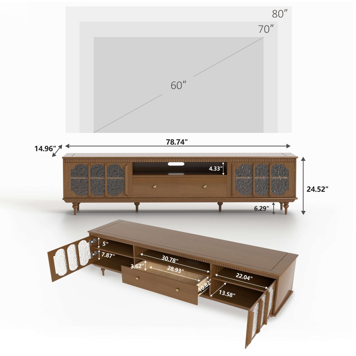 TV Stand T01 - FK - M001 Mid - Century Modern Cable Management Spacious Storage 78.74" - FamiDear
