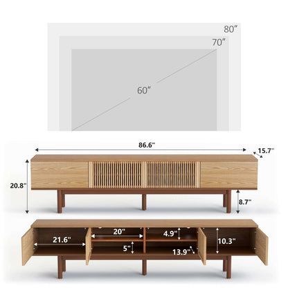 TV Stand T02 - GK - M001 Mid - Century Modern Cable Management 4 - Door 86.6" - FamiDear