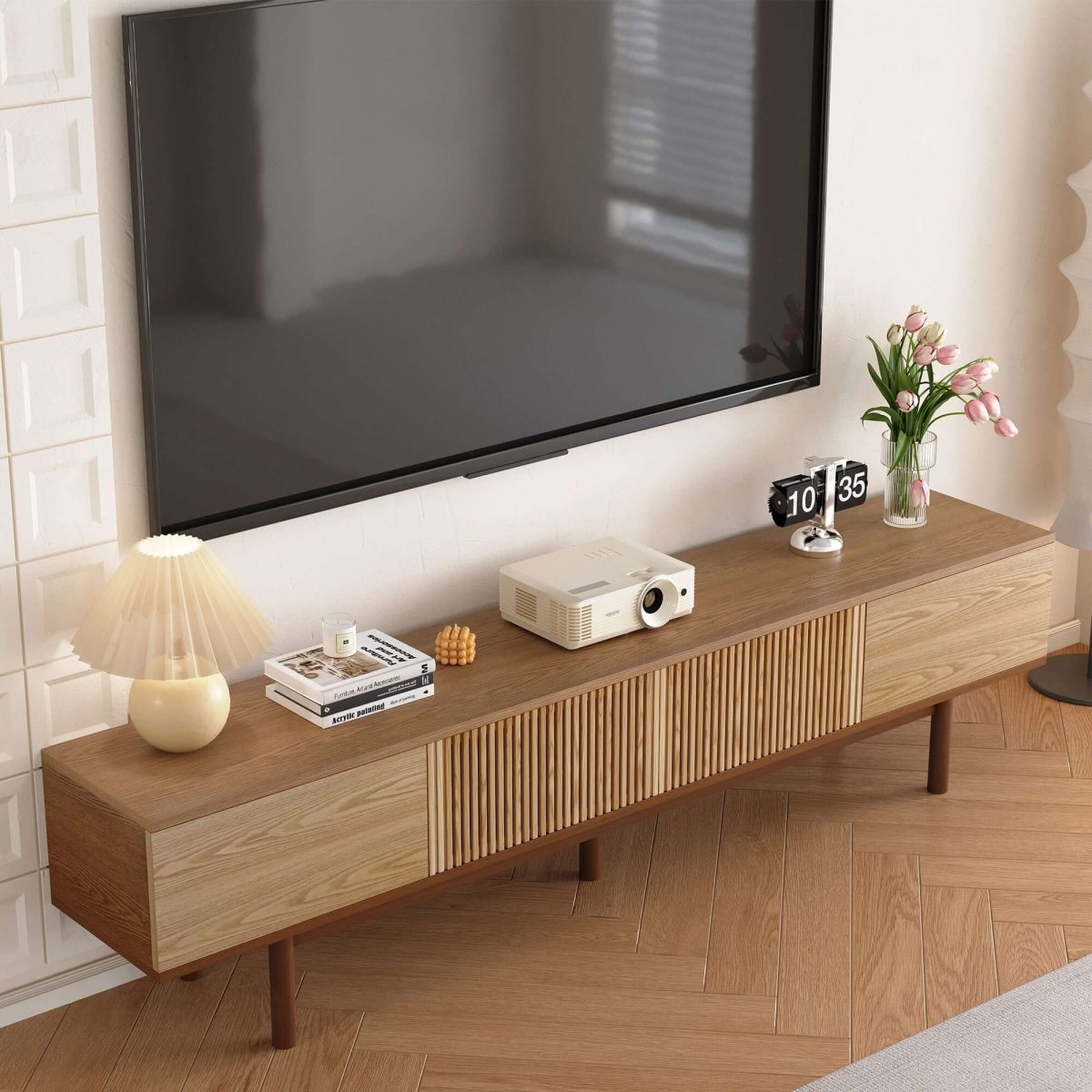 TV Stand T02 - GK - M001 Mid - Century Modern Cable Management 4 - Door 86.6" - FamiDear