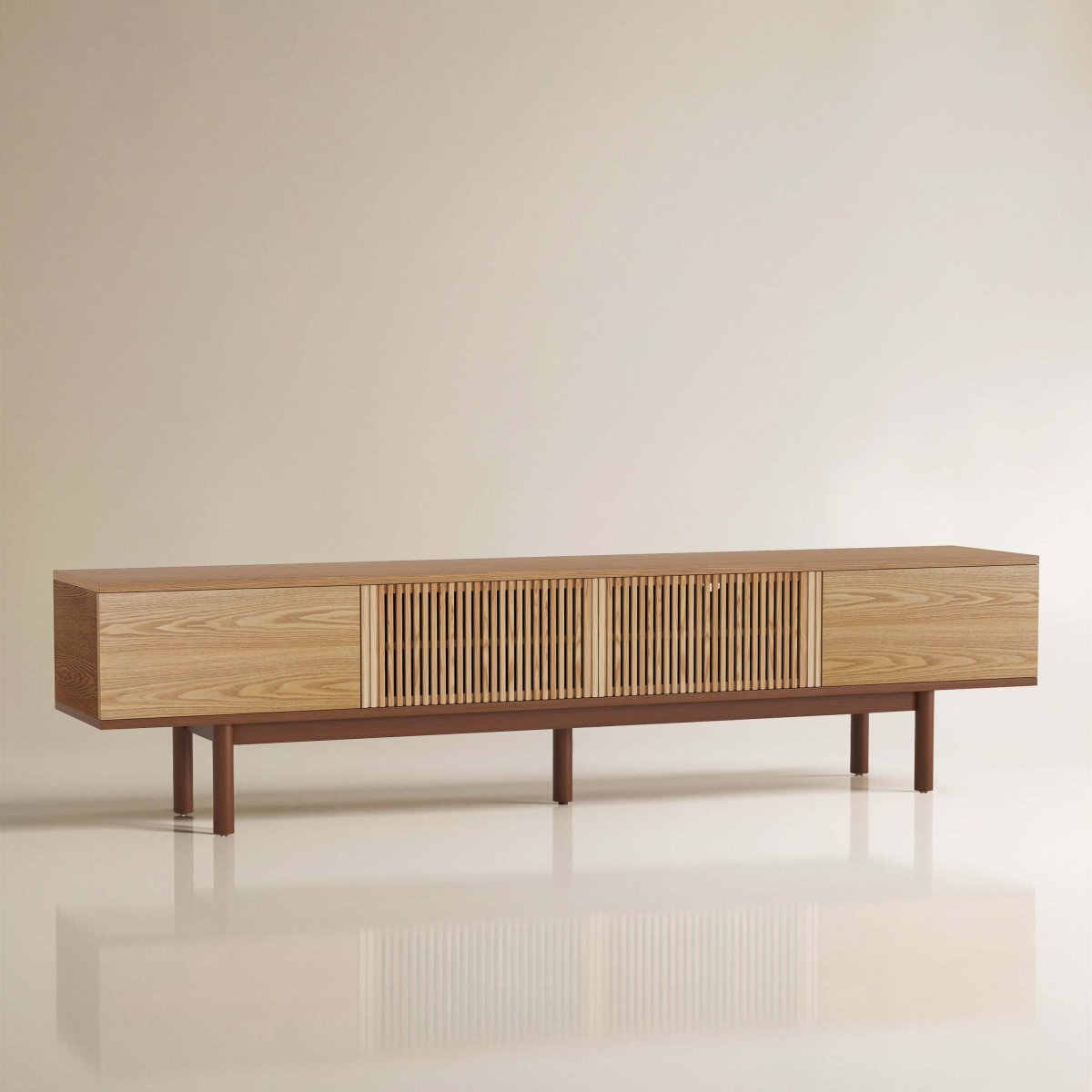 TV Stand T02 - GK - M001 Mid - Century Modern Cable Management 4 - Door 86.6" - FamiDear