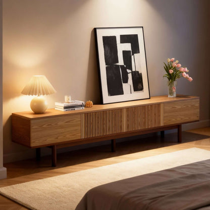 TV Stand T02 - GK - M001 Mid - Century Modern Cable Management 4 - Door 86.6" - FamiDear