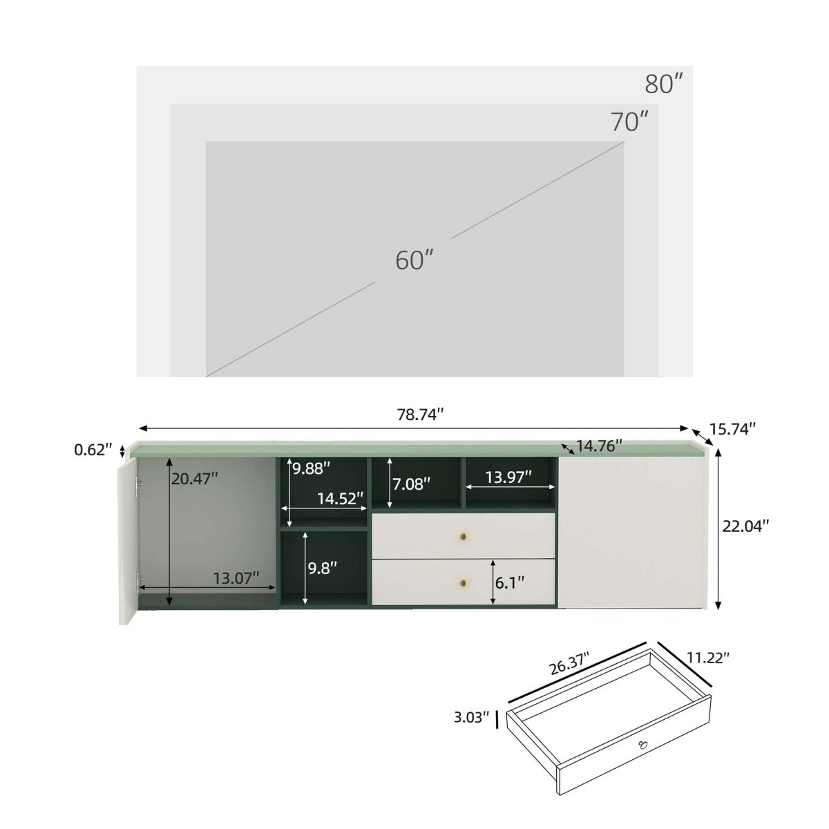 TV Stand T03 - FK - M001 Modern Cable Management Flexible Storage 78.74" - FamiDear