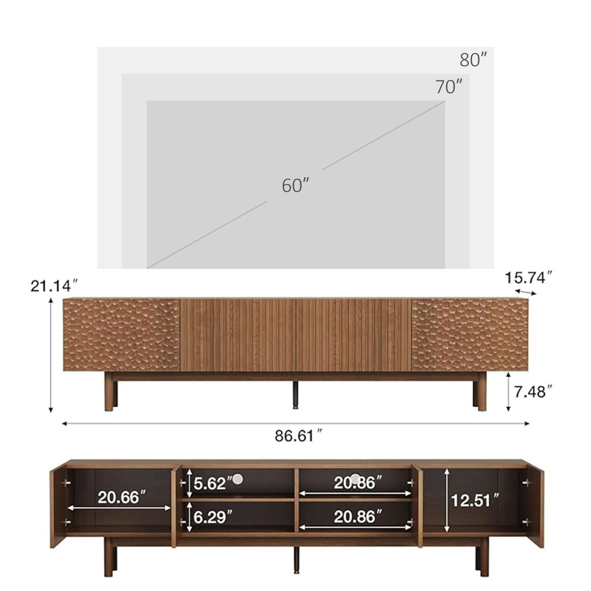 TV Stand T04 - FK - M001 Mid - Century Modern Adjustable Shelves Cable Management 86.6"Deals - FamiDear