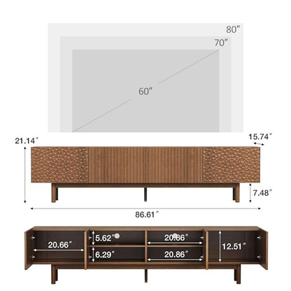 TV Stand T04 - FK - M001 Mid - Century Modern Adjustable Shelves Cable Management 86.6"Deals - FamiDear