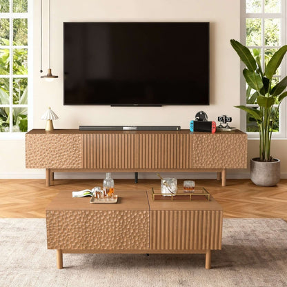 TV Stand T04 - FK - M001 Mid - Century Modern Adjustable Shelves Cable Management 86.6"Deals - FamiDear