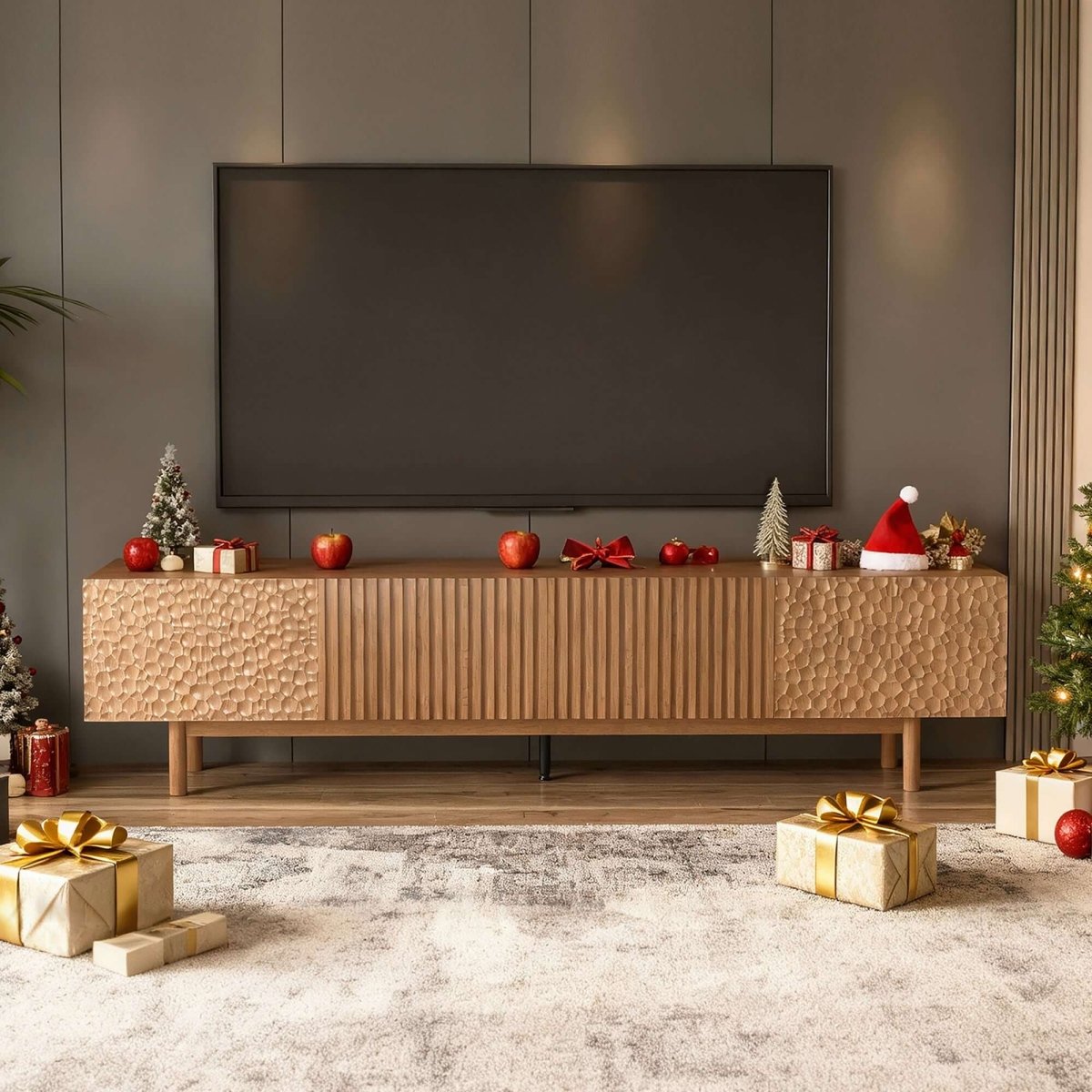 TV Stand T04 - FK - M001 Mid - Century Modern Adjustable Shelves Cable Management 86.6"Deals - FamiDear