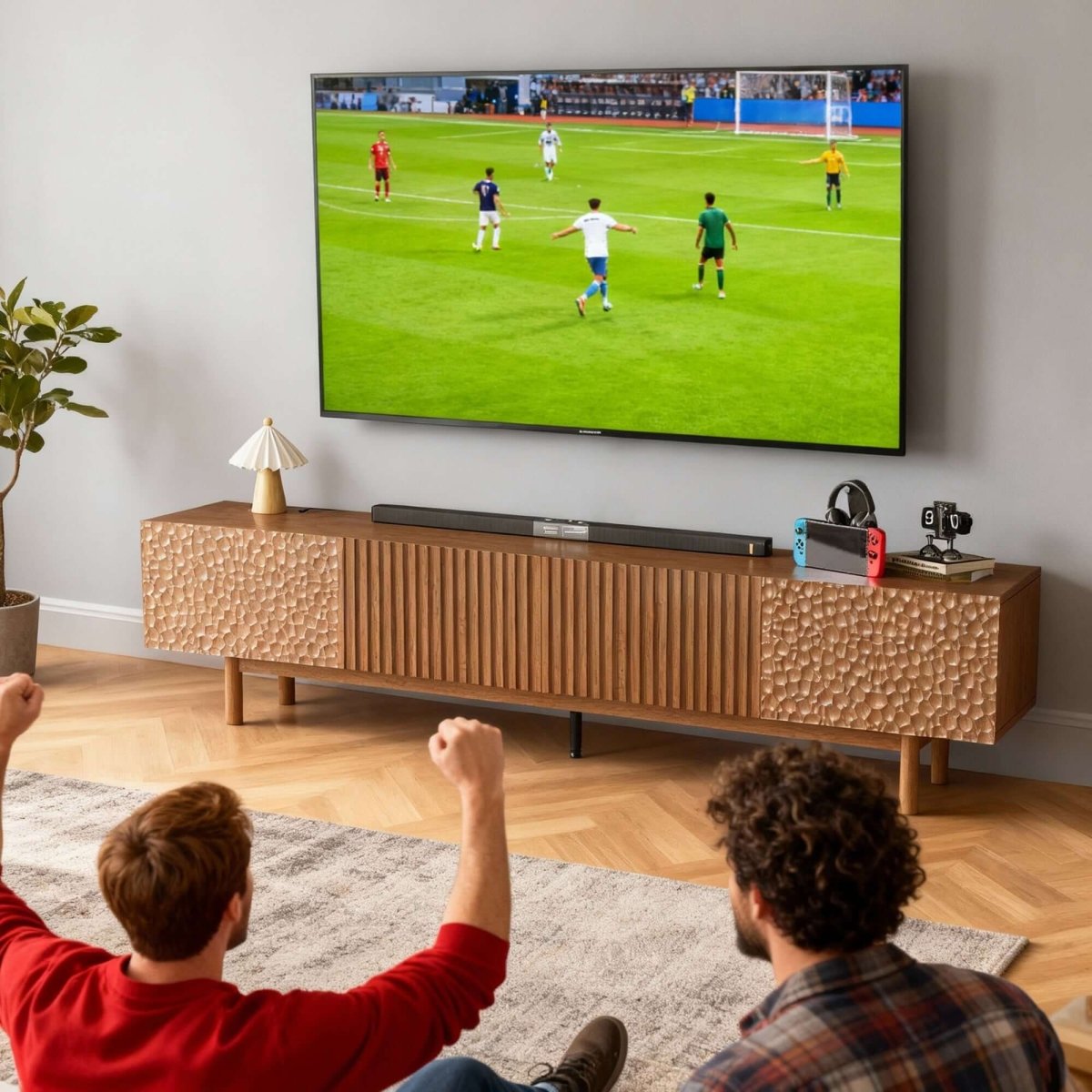 TV Stand T04 - FK - M001 Mid - Century Modern Adjustable Shelves Cable Management 86.6"Deals - FamiDear