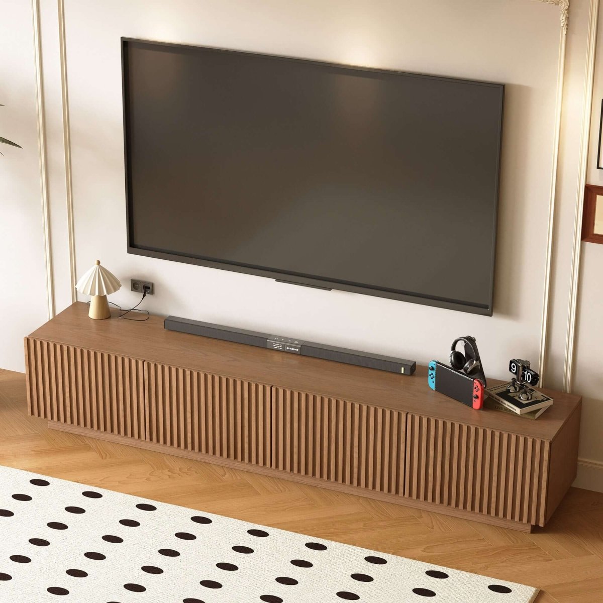 TV Stand T05 - FK - M001 Mid - Century Modern Adjustable Shelves Cable Management 86.61" - FamiDear