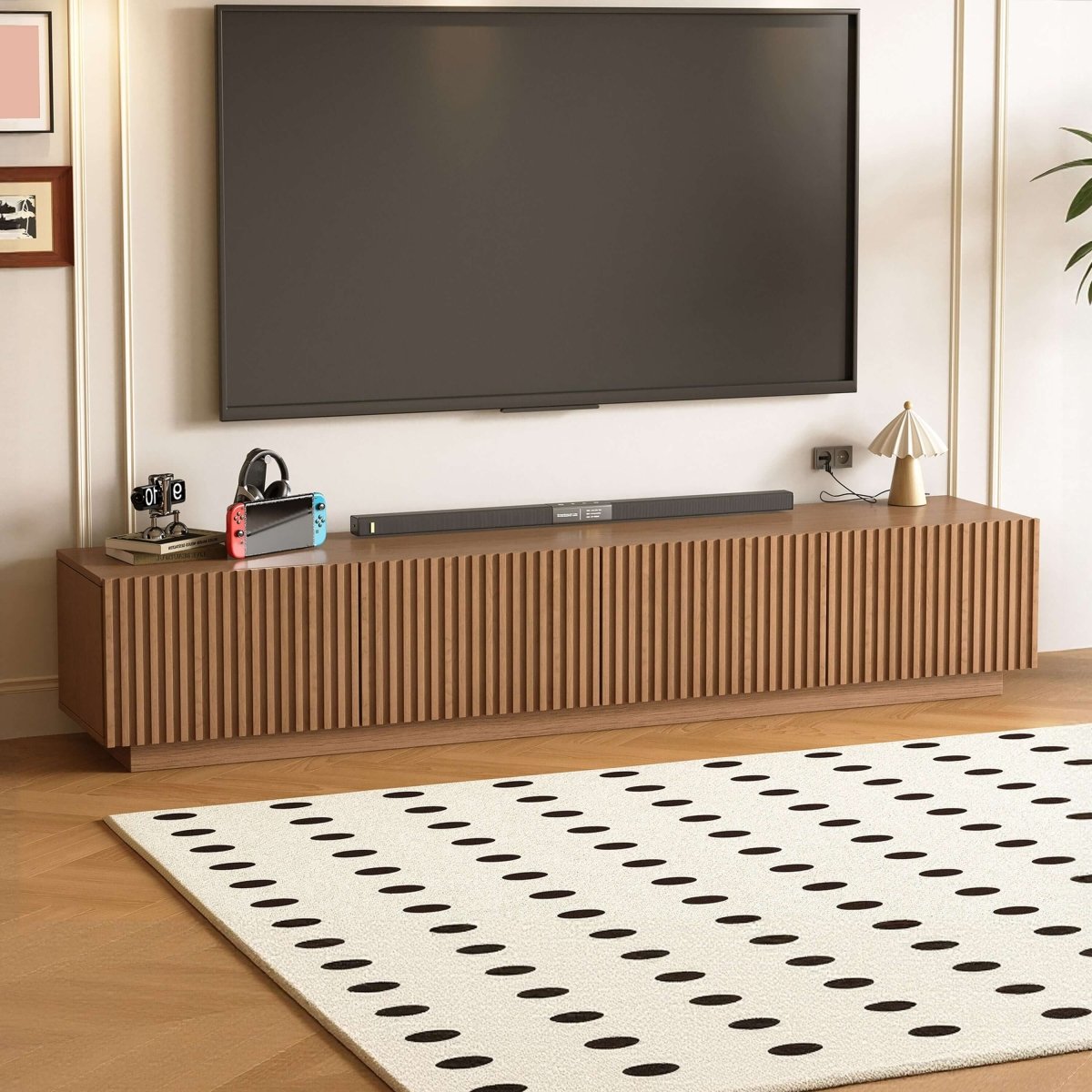 TV Stand T05 - FK - M001 Mid - Century Modern Adjustable Shelves Cable Management 86.61" - FamiDear