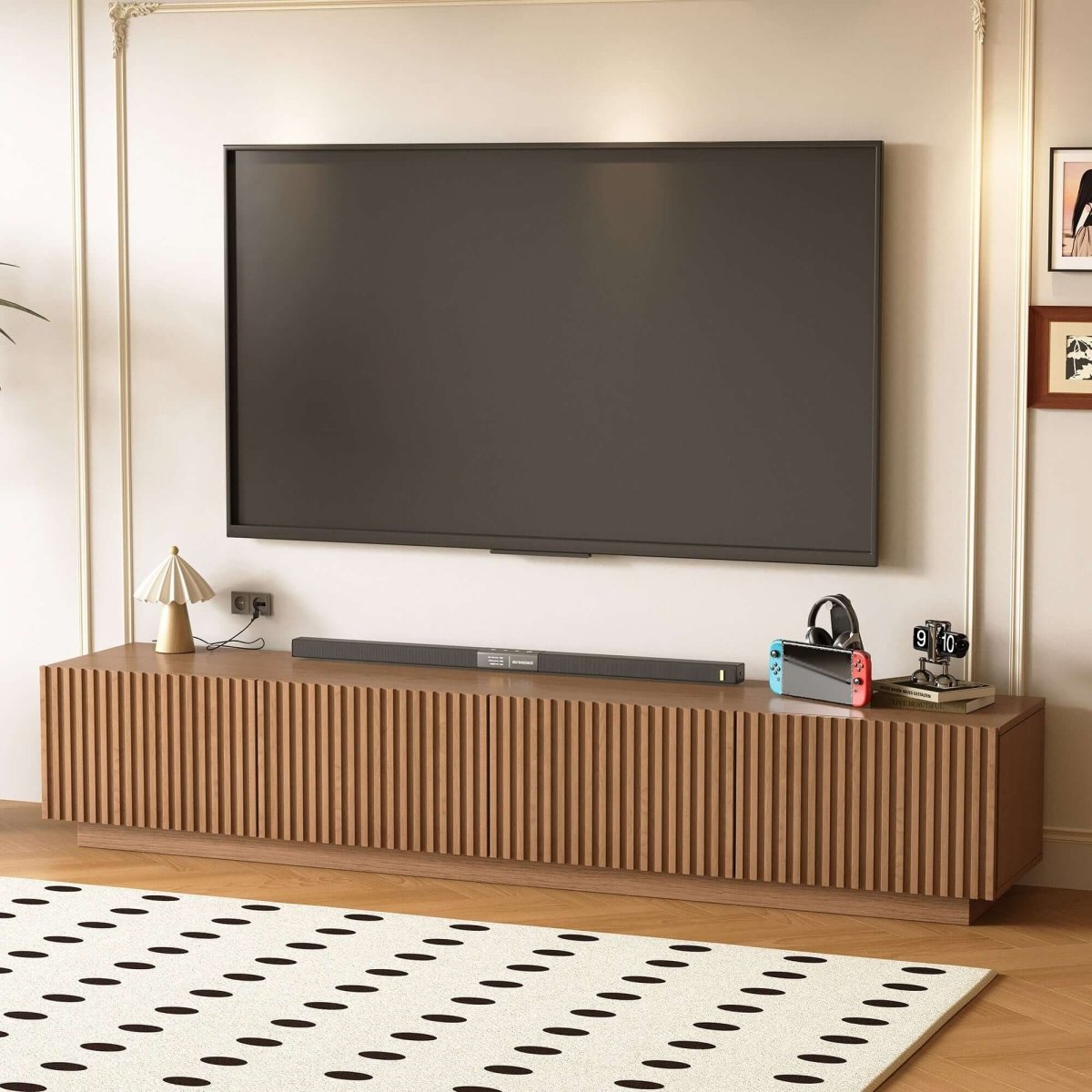 TV Stand T05 - FK - M001 Mid - Century Modern Adjustable Shelves Cable Management 86.61" - FamiDear