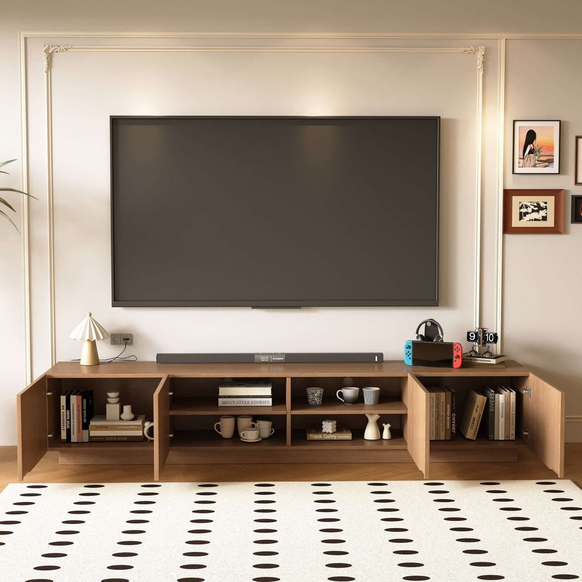 TV Stand T05 - FK - M001 Mid - Century Modern Adjustable Shelves Cable Management 86.61" - FamiDear