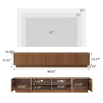 TV Stand T05 - FK - M001 Mid - Century Modern Adjustable Shelves Cable Management 86.61" - FamiDear