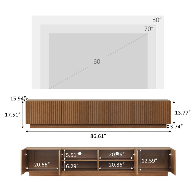 TV Stand T05 - FK - M001 Mid - Century Modern Adjustable Shelves Cable Management 86.61" - FamiDear
