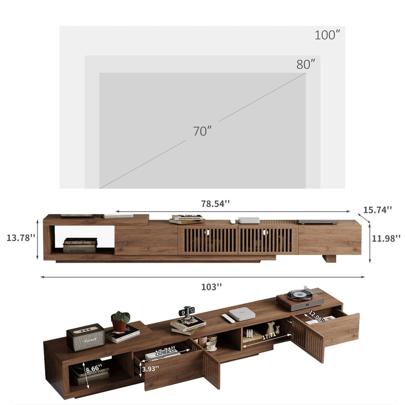 TV Stand T06 - FK - N001 Mid - Century Modern Cable Management Scalable Design 78.54" - 103" - FamiDear